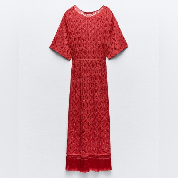 Fringed open knit tunic dress semi sheer - Picture 4 of 5